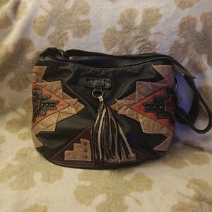 UNIONBAY Black Shoulder Bag with Brown, Tan & Red Accents